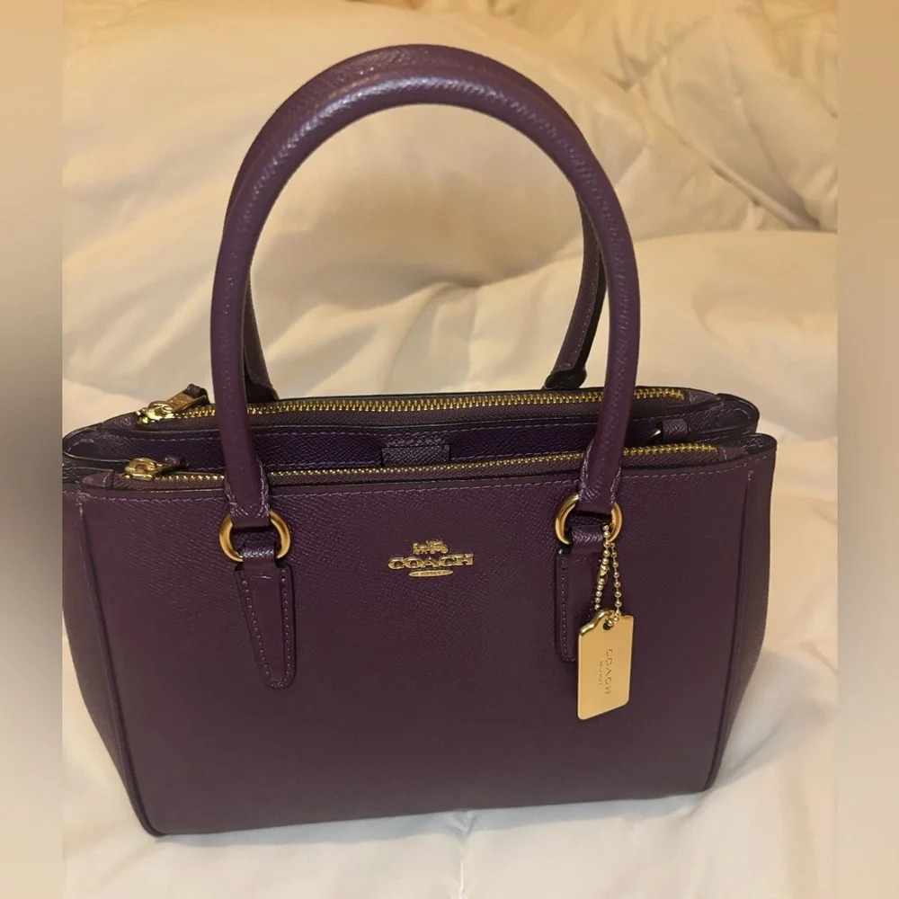 Coach Pebbled Leather Satchel in Plum with Gold Hardware